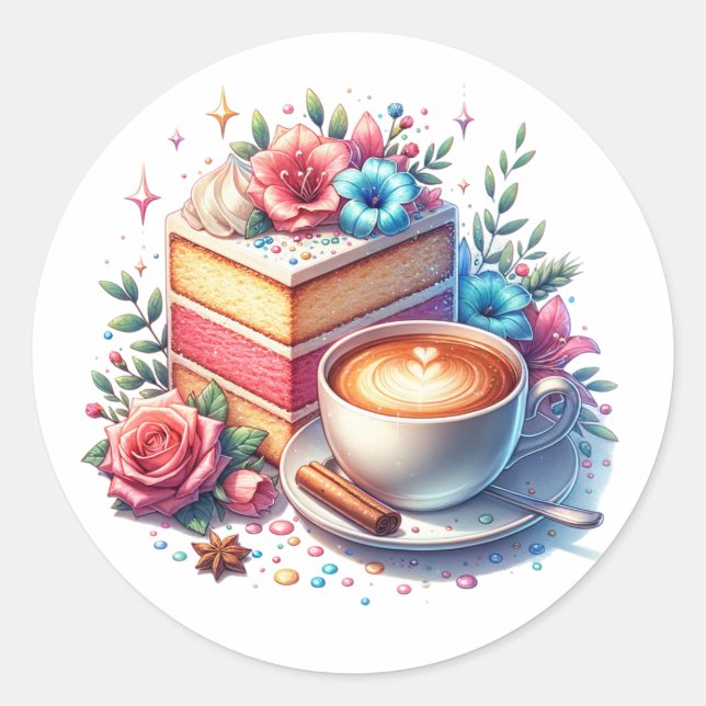 Sticker Rond Café et gâteau d'anniversaire (Devant)