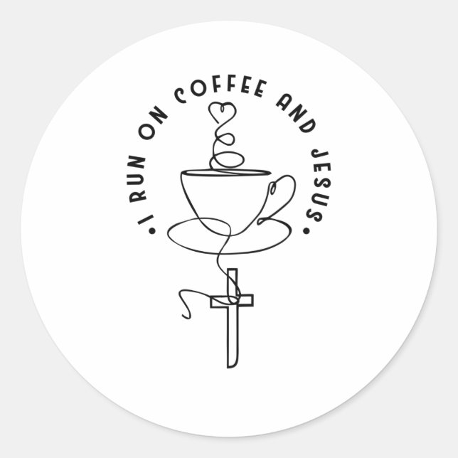 Sticker Rond Café et Jésus Amoureux Croix chrétienne (Devant)