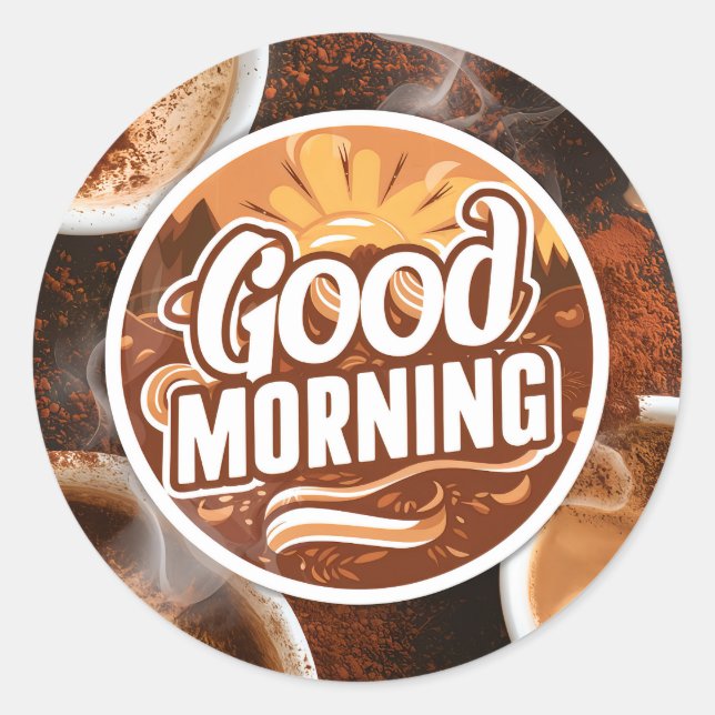 Sticker Rond Café et pains du bon matin #2 (Devant)