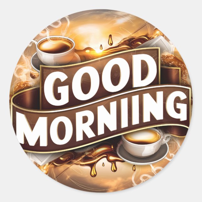 Sticker Rond Café et pains du bon matin #4 (Devant)