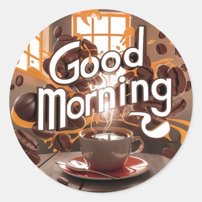 Sticker Rond Café et pains du bon matin #6 (Devant)