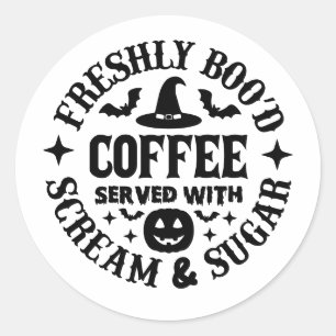Sticker Rond Café fraîchement préparé avec cri et sucre