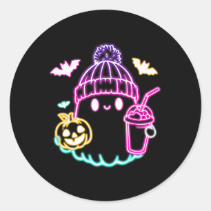 Sticker Rond Café Ghost Cute Retro Boire Halloween Éffrayant