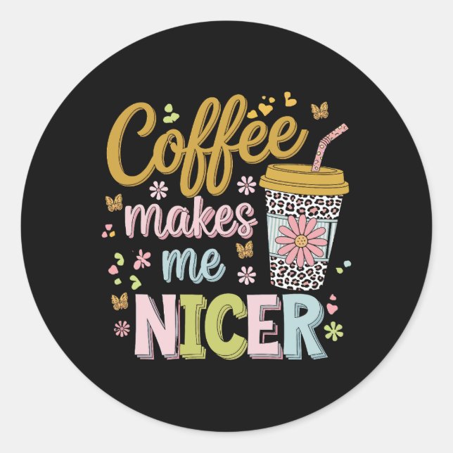 Sticker Rond Café Lover Café Leopard Café Me Fait (Devant)