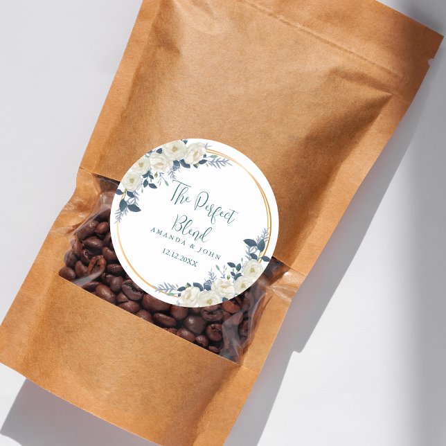 Sticker Rond Café Mariage Fleur Blanche Parfait (Créateur téléchargé)