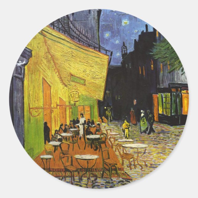 Sticker Rond Café Terrasse à Night Van Gogh (Devant)