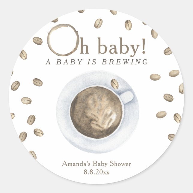 Sticker Rond Café Un bébé brasse du Baby shower (Devant)