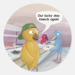 Sticker Rond Cafetaria drôle pour oiseaux