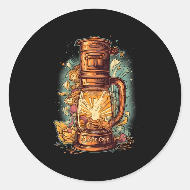 Sticker Rond Cafetière à café froid Barista Caffein (Devant)