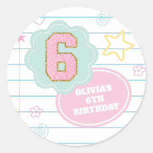 Sticker Rond Cahier Varsity preppy pastel patch 6e anniversaire