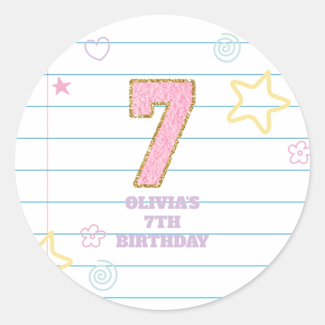 Sticker Rond Cahier Varsity preppy pastel patch anniversaire 7  (Devant)