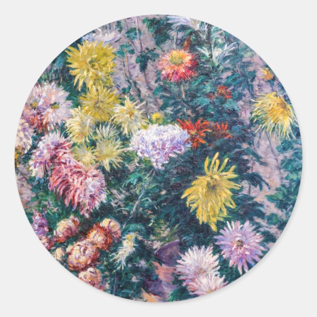 Sticker Rond Caillebotte - Chrysanthèmes blanc et jaune (Devant)
