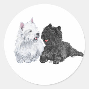 Sticker Rond Cairn noir et Terriers West Highland