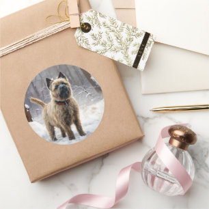 Sticker Rond Cairn Terrier Laissez tomber la neige Noël