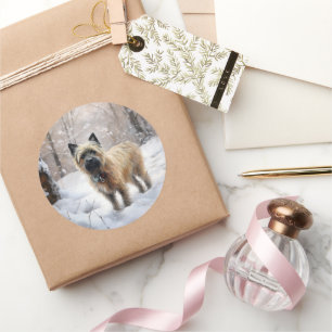 Sticker Rond Cairn Terrier Qu'Il Neige Noël