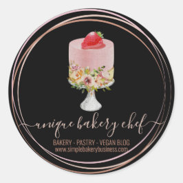 Sticker Rond Cake fraise boulangerie chef rose noir