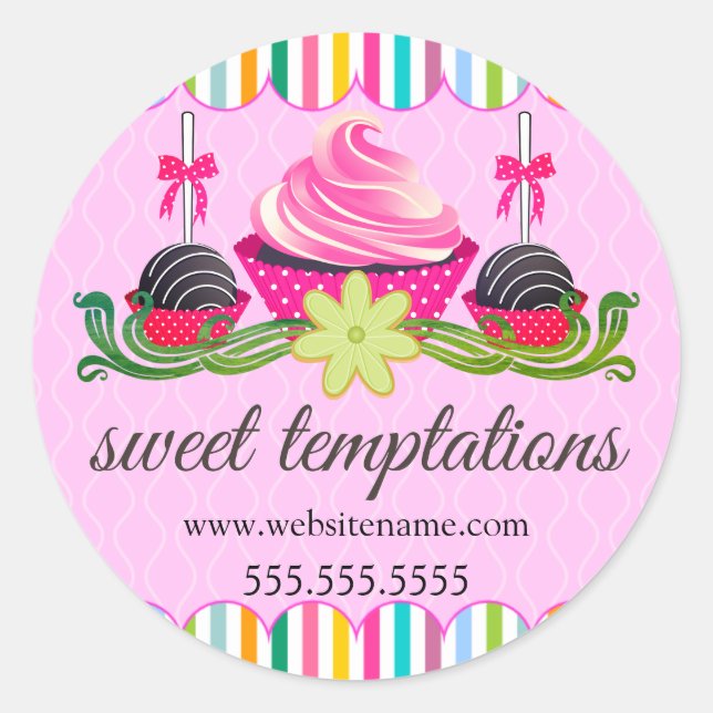 Sticker Rond Cake Pops Cupcake Cookie Boulangerie Boîte Seaux (Devant)
