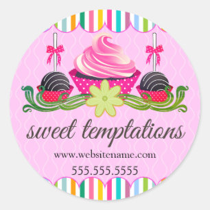 Sticker Rond Cake Pops Cupcake Cookie Boulangerie Boîte Seaux