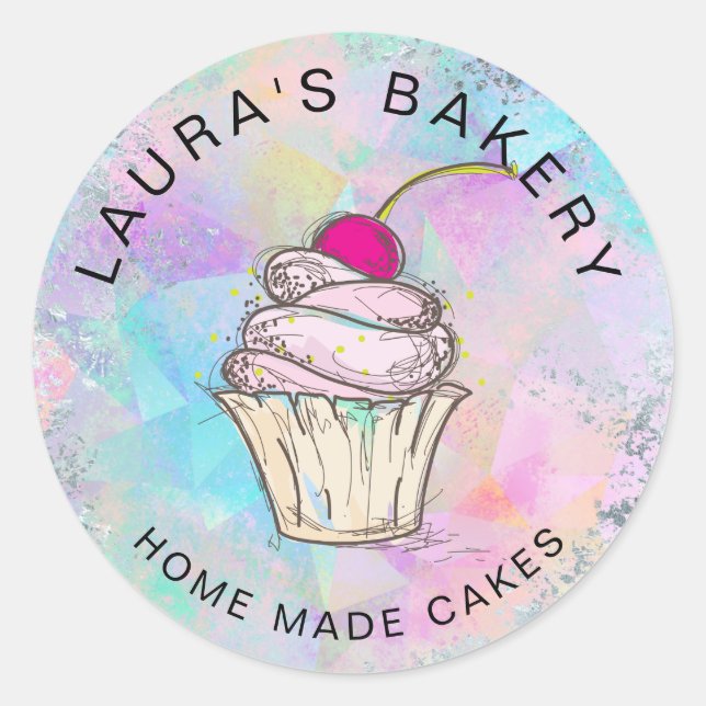 Sticker Rond Cakes & Sweets Cupcake Accueil Boulangerie Rose Go (Devant)
