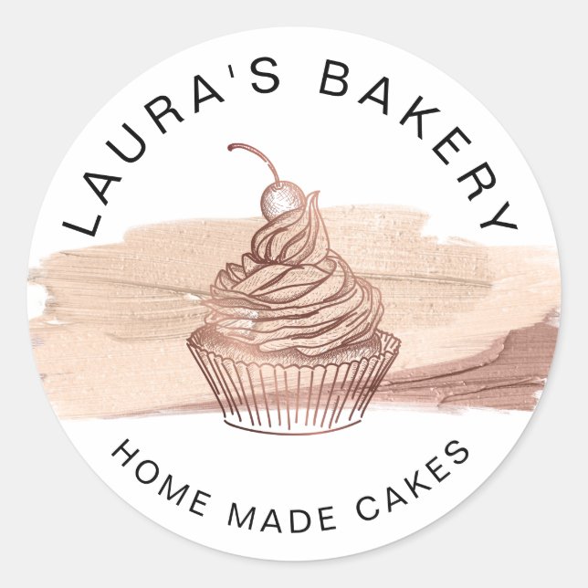 Sticker Rond Cakes & Sweets Cupcake Accueil Boulangerie Rose Go (Devant)