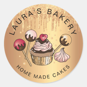 Sticker Rond Cakes & Sweets Cupcake Accueil Boulangerie Rose Go