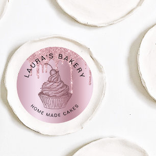 Sticker Rond Cakes & Sweets Cupcake Accueil Boulangerie Rose go