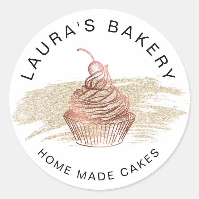 Sticker Rond Cakes & Sweets Cupcake Accueil Boulangerie Rose Or (Devant)