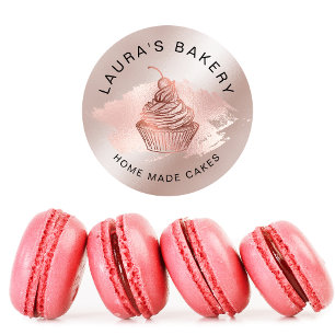 Sticker Rond Cakes & Sweets Cupcake Accueil Boulangerie Rose Or