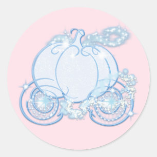 Sticker Rond Calèche de princesse Cendrillon rose et bleue pour