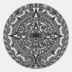Sticker Rond Calendrier aztèque maya Dec.21 (noir), 2012