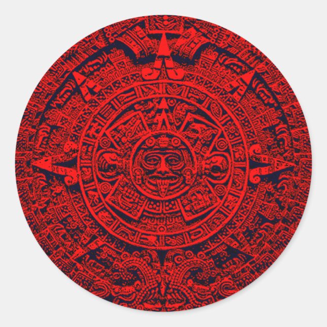 Sticker Rond Calendrier aztèque - rouge (Devant)