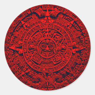 Sticker Rond Calendrier aztèque - rouge