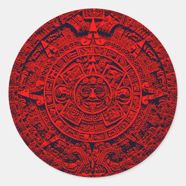 Sticker Rond Calendrier aztèque - rouge (Devant)