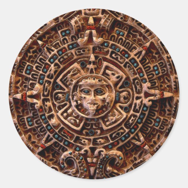 Sticker Rond Calendrier MAYAN Sun du Mexique (Devant)