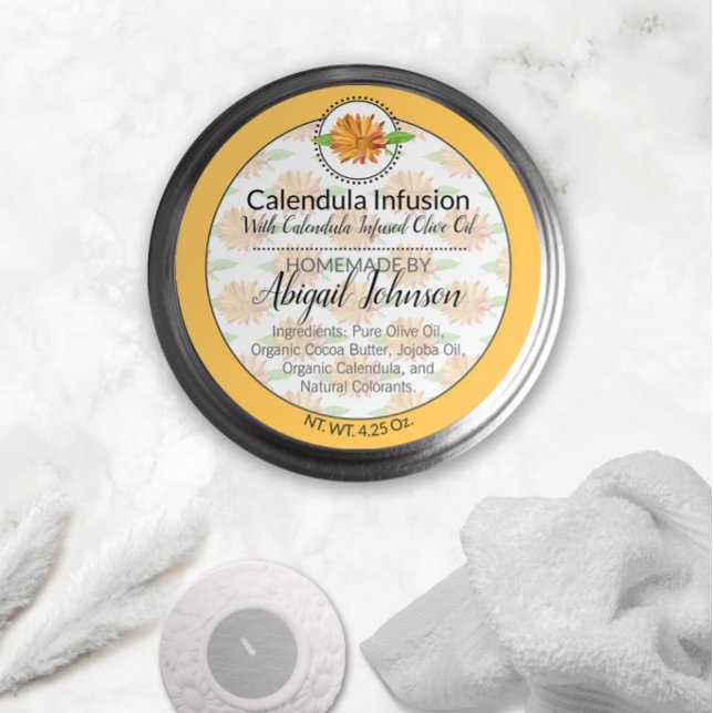 Sticker Rond Calendula Fleur sauvage Artisanat artisanal Étique (Créateur téléchargé)