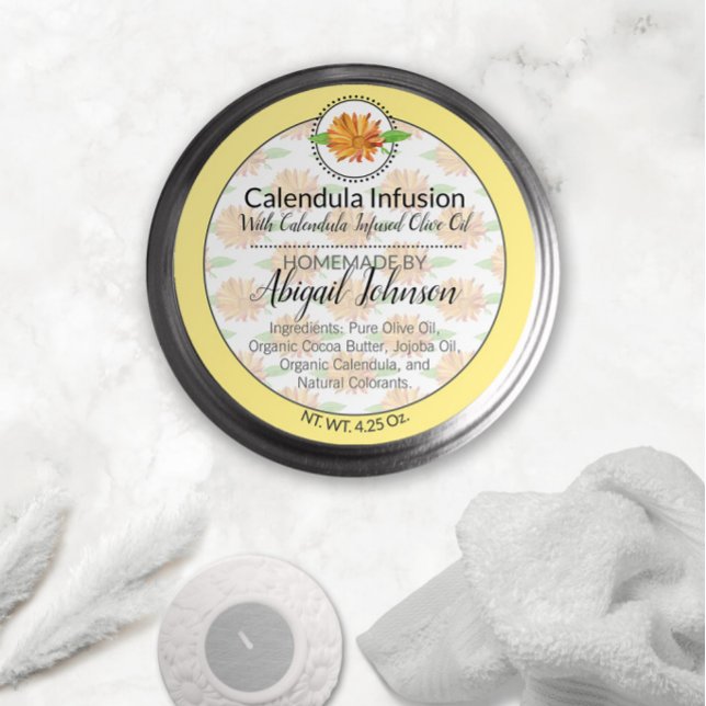 Sticker Rond Calendula Fleur sauvage Artisanat artisanal Étique (Créateur téléchargé)