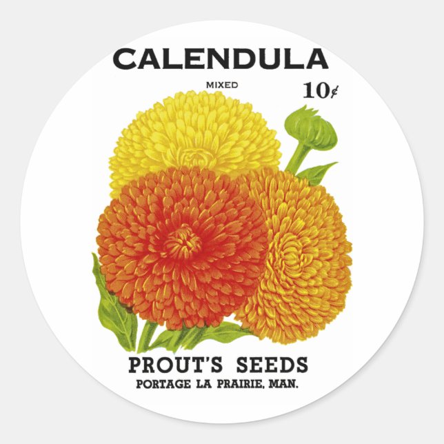 Sticker Rond Calendula Vintage Seed Packet (Devant)