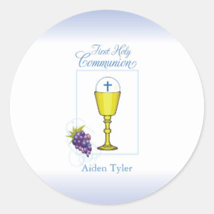 Sticker Rond Calice de première communion garçon personnalisé a