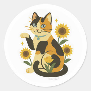 Sticker Rond Calico avec tournesols