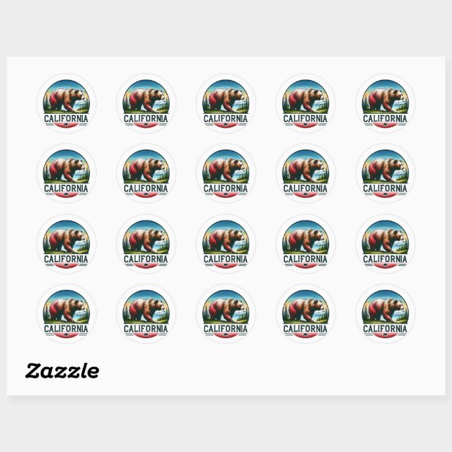 Sticker Rond Californie, Grizzly Bear, (Feuille)