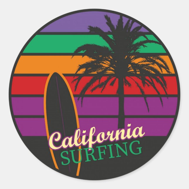 Sticker Rond Californie Surf (Devant)