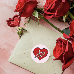 Sticker Rond Câlins et bisous Rouge XO Cœur Amour