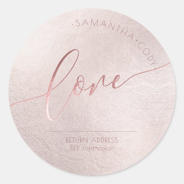 Sticker Rond Calligraphie Aimer Blush Rose Faux Rose Gold Foil (Devant)