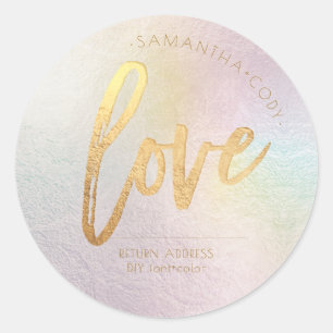 Sticker Rond Calligraphie Aimer Faux Gold Foil Holographique