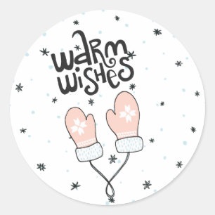 Sticker Rond Calligraphie Chaleureux voeux Noël Mittens