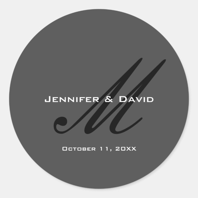 Sticker Rond Calligraphie classique Monogramme Mariage gris (Devant)