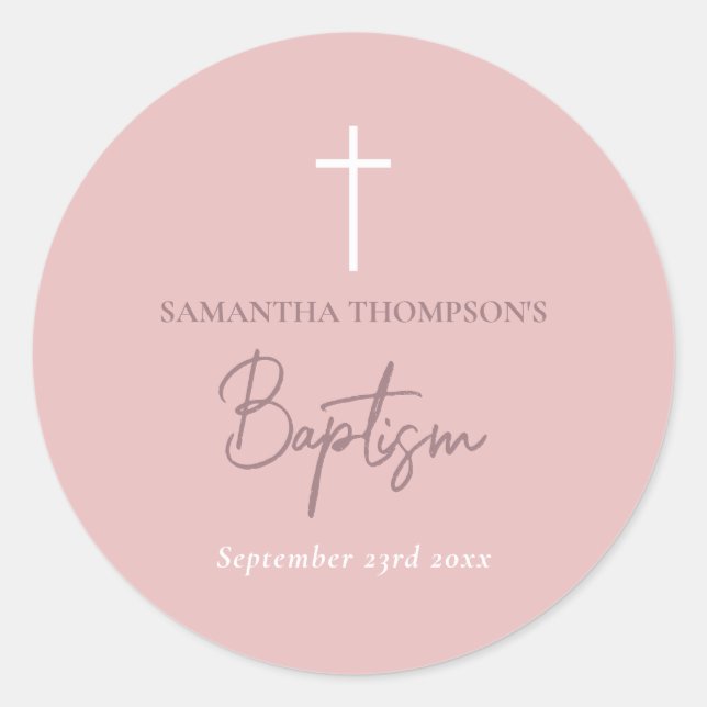Sticker Rond Calligraphie de fille rose Baptême (Devant)