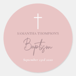 Sticker Rond Calligraphie de fille rose Baptême