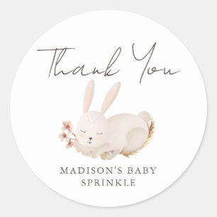 Sticker Rond Calligraphie de lapin doux Merci d'arrosage de béb