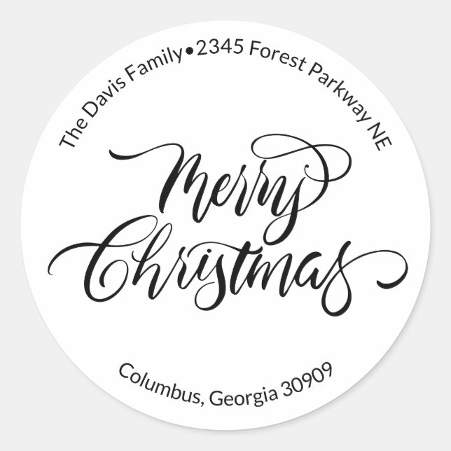 Sticker Rond Calligraphie de script Joyeux Noël Adresse de reto (Devant)
